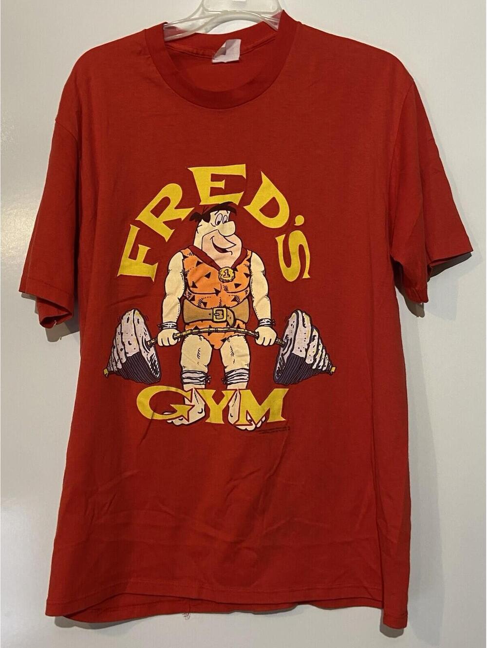 Mens THE FLINTSTONES Vintage 1988 Fred's Gym Single Stitch Shirt Sz M/L